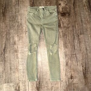 Free People Green Distressed Jeans
